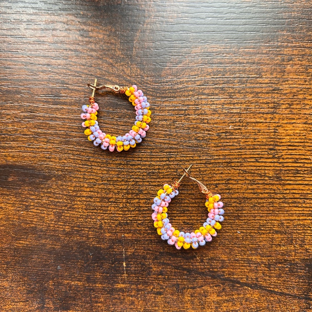 Colorful Beaded Hoop Earrings